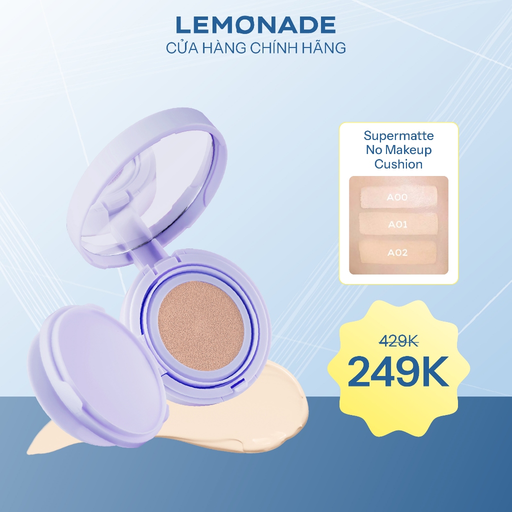 Phấn nước mỏng nhẹ kiềm dầu thuần chay chống nắng Lemonade SuperMatte No Makeup Cushion 15g