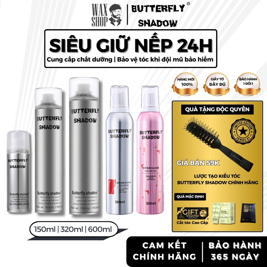 [DEAL ĐỘC QUYỀN] Gôm xịt tóc nam, nữ Butterfly Shadow 150ml, 320ml, 600ml keo gôm xịt giữ nếp tóc