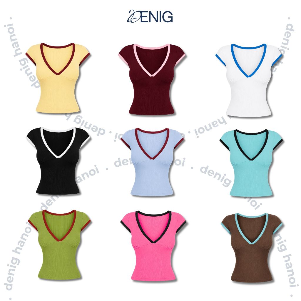 Áo thun ôm sát cổ khoét sâu chữ V viền cổ viền tay áo bản to DENIG - CAMI TOP