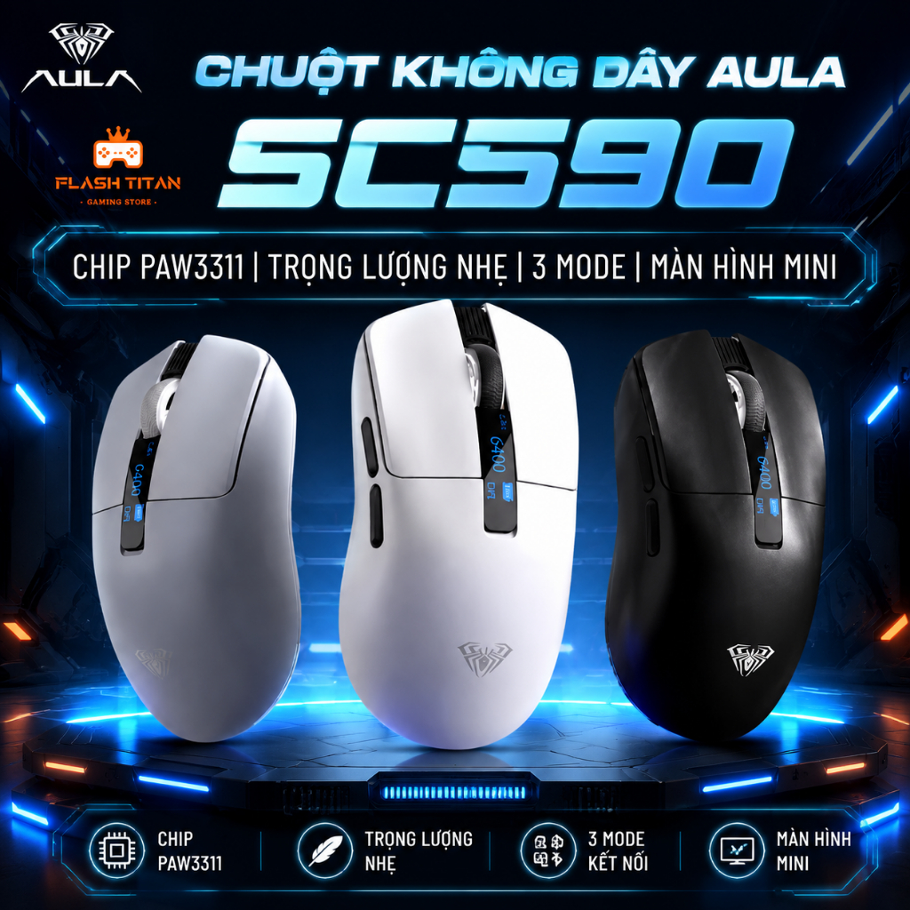 Chuột Không Dây Gaming AULA SC590 Pro, Có Màn Hình Hiển Thị, Kết Nối 3 Chế Độ, Dùng Cho PC, laptop, Chơi Game, văn phòng | BigBuy360 - bigbuy360.vn
