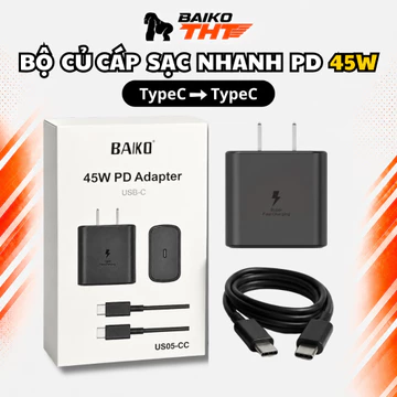 Bộ củ cáp sạc nhanh 45w BAIKO US05 chân TypeC - Cáp sạc, dây sạc nhanh cho các loại điện thoại ip, samsung, xiaomi, oppo