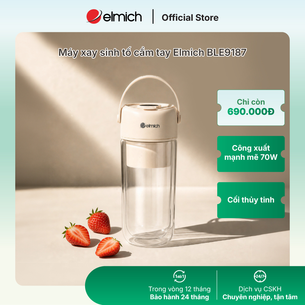 Máy xay sinh tố cầm tay thủy tinh Elmich BLE9187