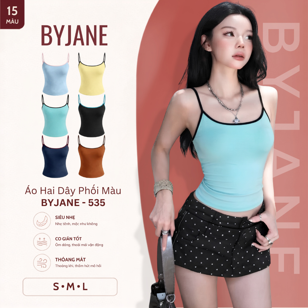 [ MÀU MỚI ] Áo Hai Dây Nữ Ôm Body Phối Viền Màu Chất Thun Mịn Co Giãn 4 Chiều Mềm Mịn Tôn Dáng Basic BYJANE - 535 | BigBuy360 - bigbuy360.vn