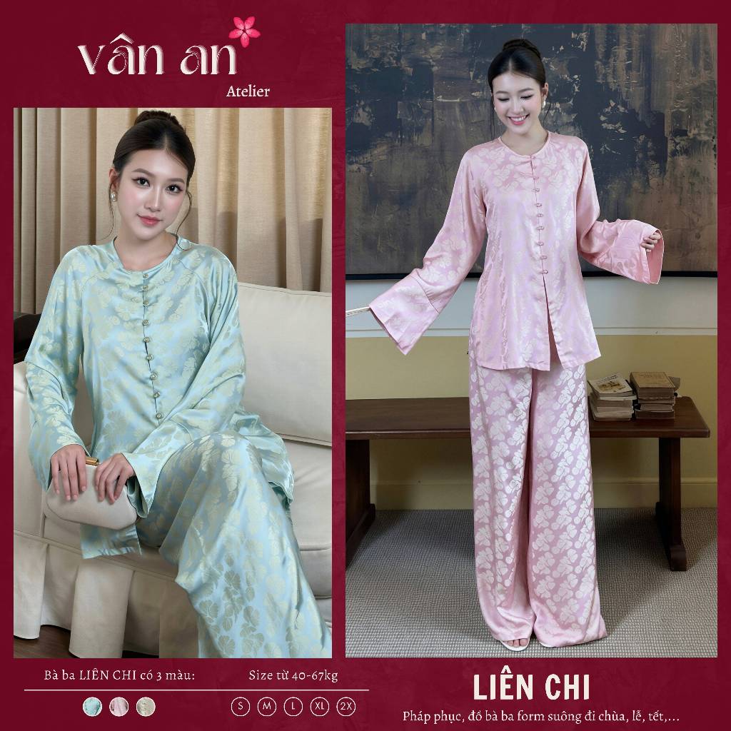 Bà Ba, Đồ Lam LIÊN CHI - Dáng Suông Chất Liệu Lụa Tằm Mềm Mại Để Đi Chùa, Du Xuân, Đi Chơi, Lễ Tết