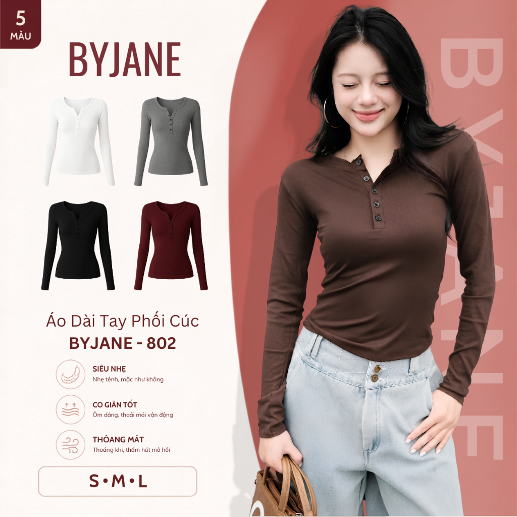 [MÀU MỚI] Áo Thun Nữ Dài Tay Khuy Cúc Chất Thun Min Co Dãn 4 chiều BYJANE - 802 | BigBuy360 - bigbuy360.vn