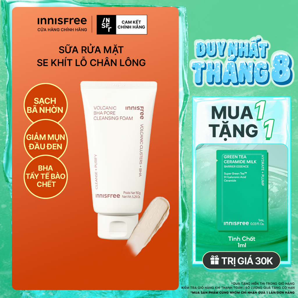Sữa Rửa Mặt innisfree Se Khít Lỗ Chân Lông Volcanic Pore BHA Cleansing Foam 150g