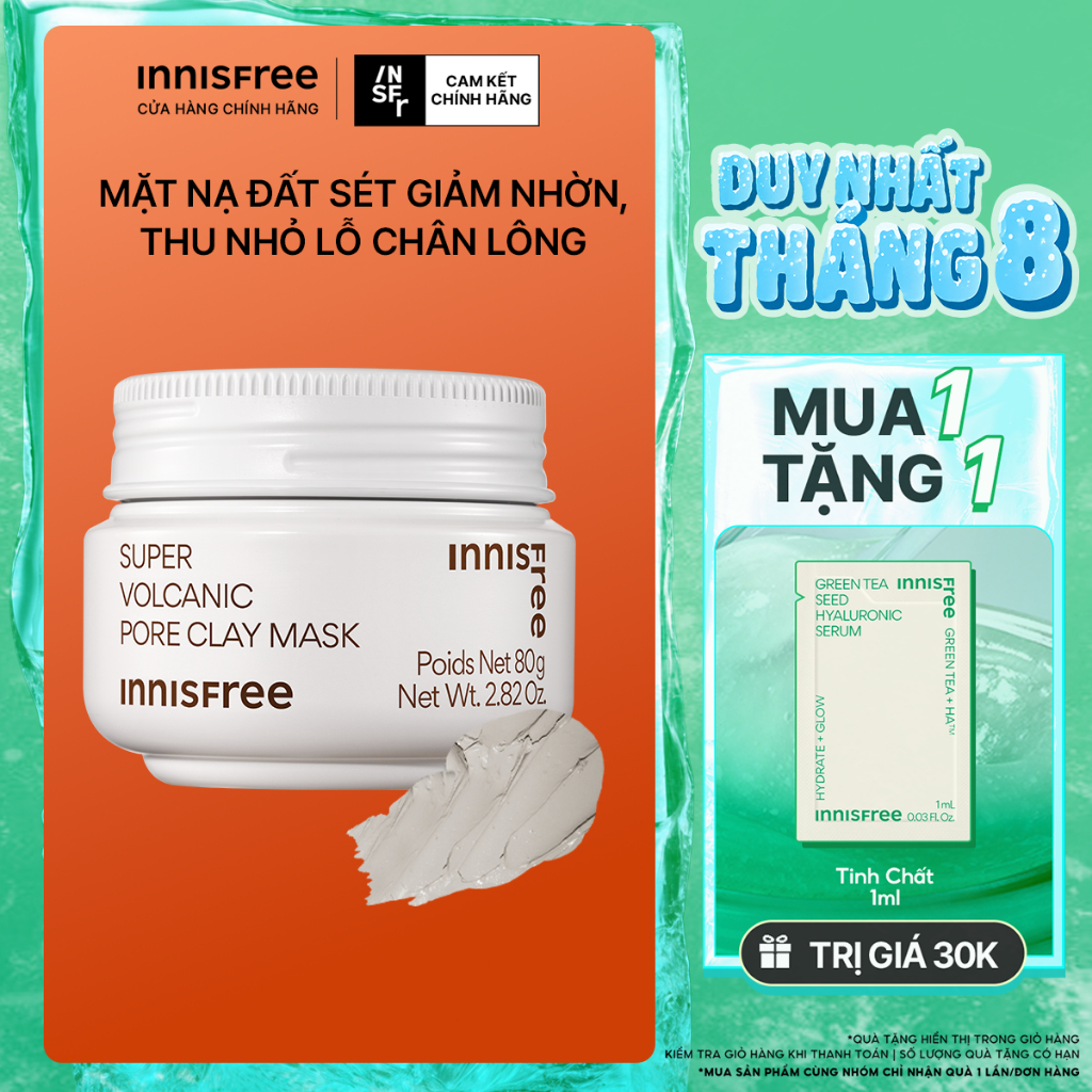 Siêu mặt nạ đất sét tro núi lửa giảm nhờn, thu nhỏ lỗ chân lông INNISFREE Super Volcanic Pore Clay Mask 80G