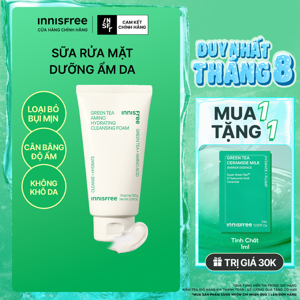 Sữa Rửa Mặt Dưỡng Ẩm innisfree Green Tea Amino Cleansing Foam 150g