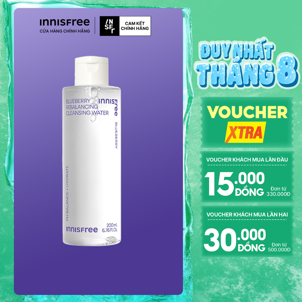Nước tẩy trang cân bằng giữ ẩm da innisfree Blueberry Rebalancing Cleansing Water 200 mL