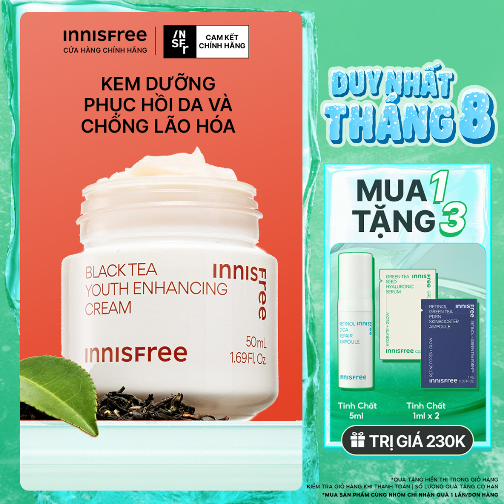 Kem dưỡng da ban đêm ngăn ngừa lão hóa từ trà đen innisfree Black Tea Enhancing Cream 50 mL