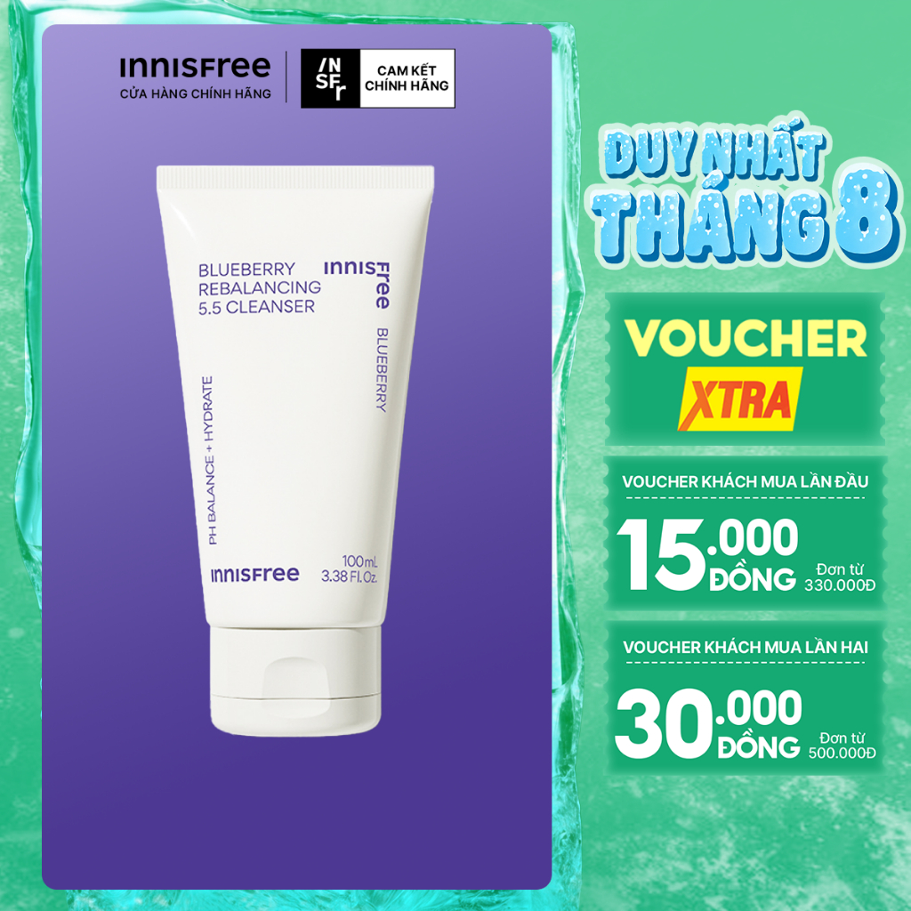 Sữa rửa mặt Blueberry làm sạch, cân bằng dầu và độ ẩm innisfree Blueberry Rebalancing 5.5 Cleanser