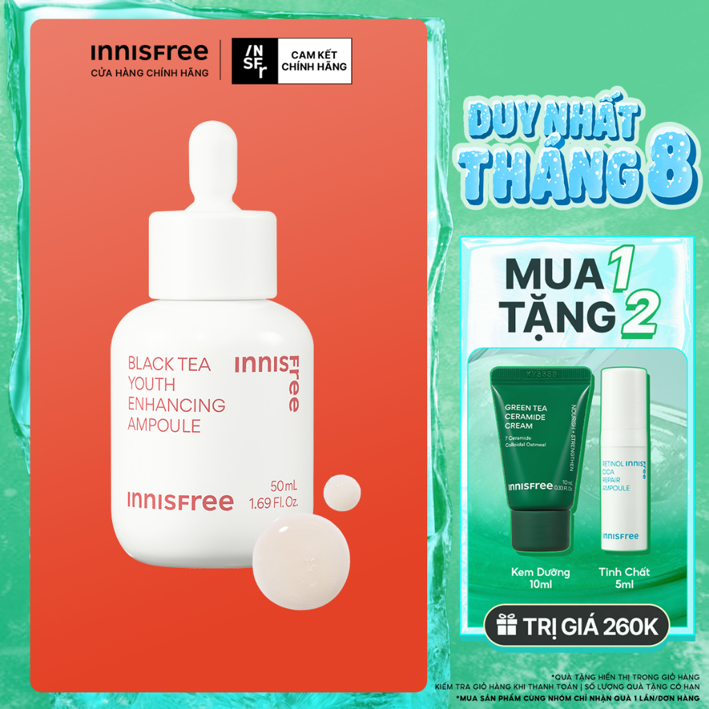 Tinh chất phục hồi da và chống lão hóa trà đen innisfree Black Tea Youth Ampoule 50 mL