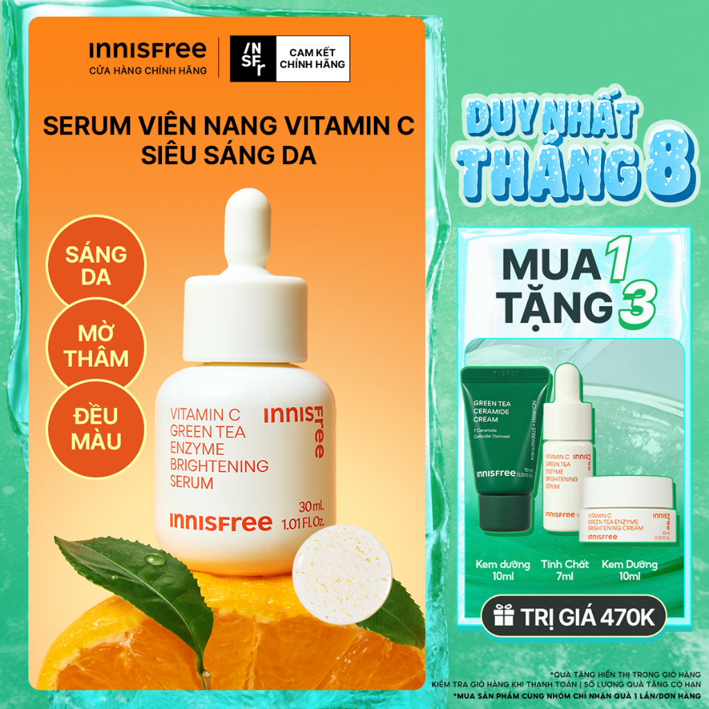 Serum Vitamin C sáng da, mờ thâm mụn INNISFREE Green Tea Enzyme Brightening Serum 30ml