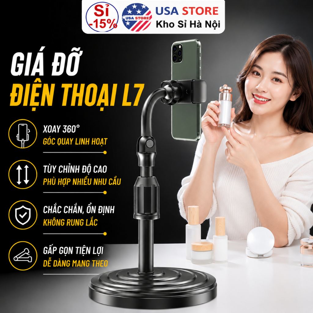 Giá Đỡ Điện Thoại Để Bàn Cho Bé Học Online, Live Tream, Kẹp Điện Thoại Đa Năng L7 TT