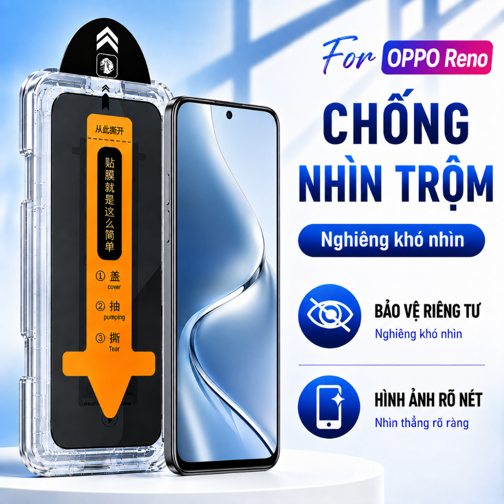 Màn Hình Phẳng Cho OPPO Reno Find F Kính Cường Lực Chống Nhìn Trộm Kèm Khung Dán Hạn Chế Bám Vân Tay 5 6 7 13 14 15 16