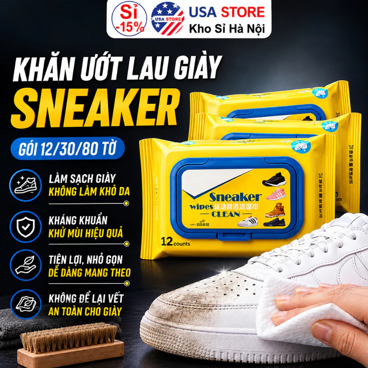 Combo 1 - 2 Gói Khăn Ướt Lau Giày Sneaker - Đánh Vết Ố Bẩn - Không Xà Phòng - Chà Giặt Khô