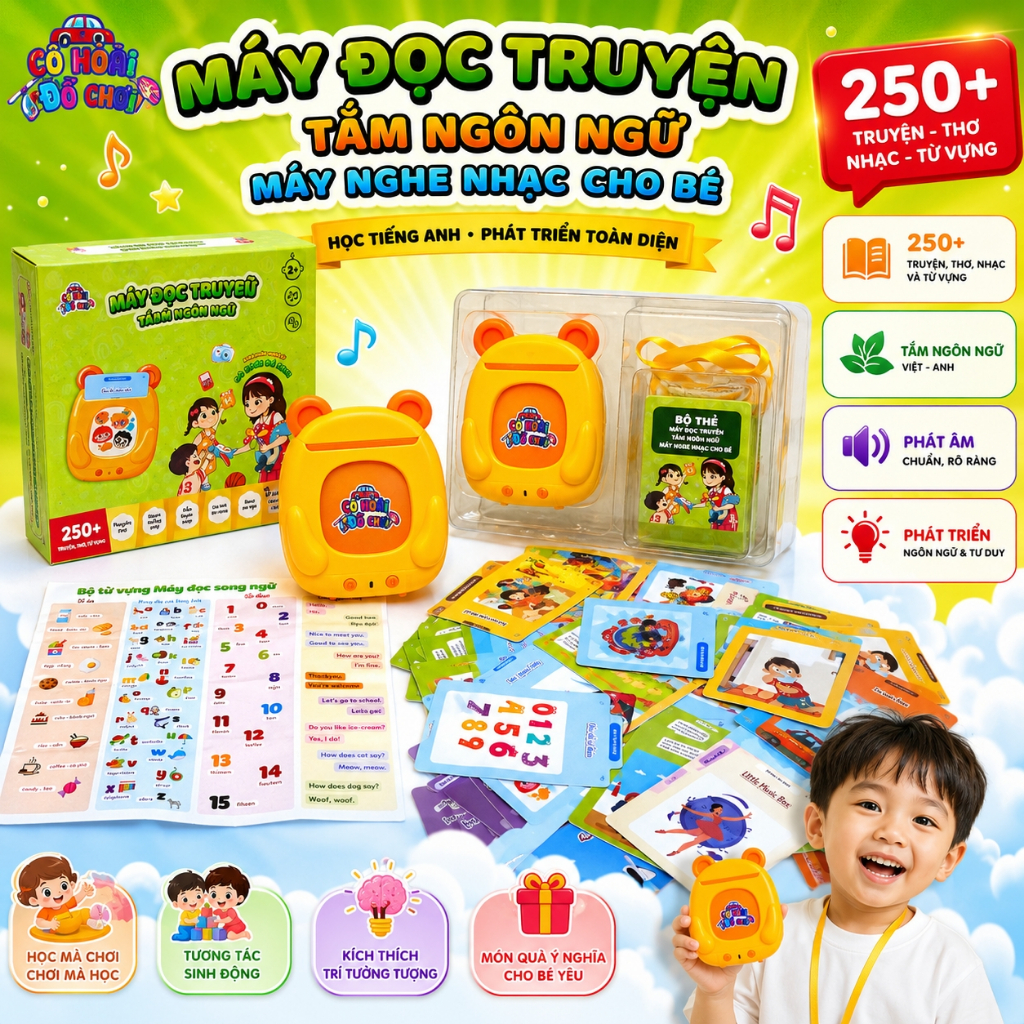 Máy đọc truyện, thơ, nhạc, tiếng anh , loa tắm ngôn ngữ cho bé