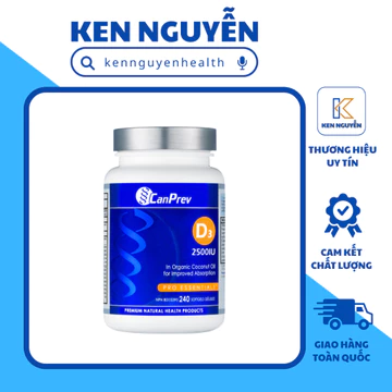 CanPrev Vitamin D3 2500 IU | Vitamin D3 Từ Lanolin, Dầu Dừa Hữu Cơ Hỗ Trợ Hấp Thu