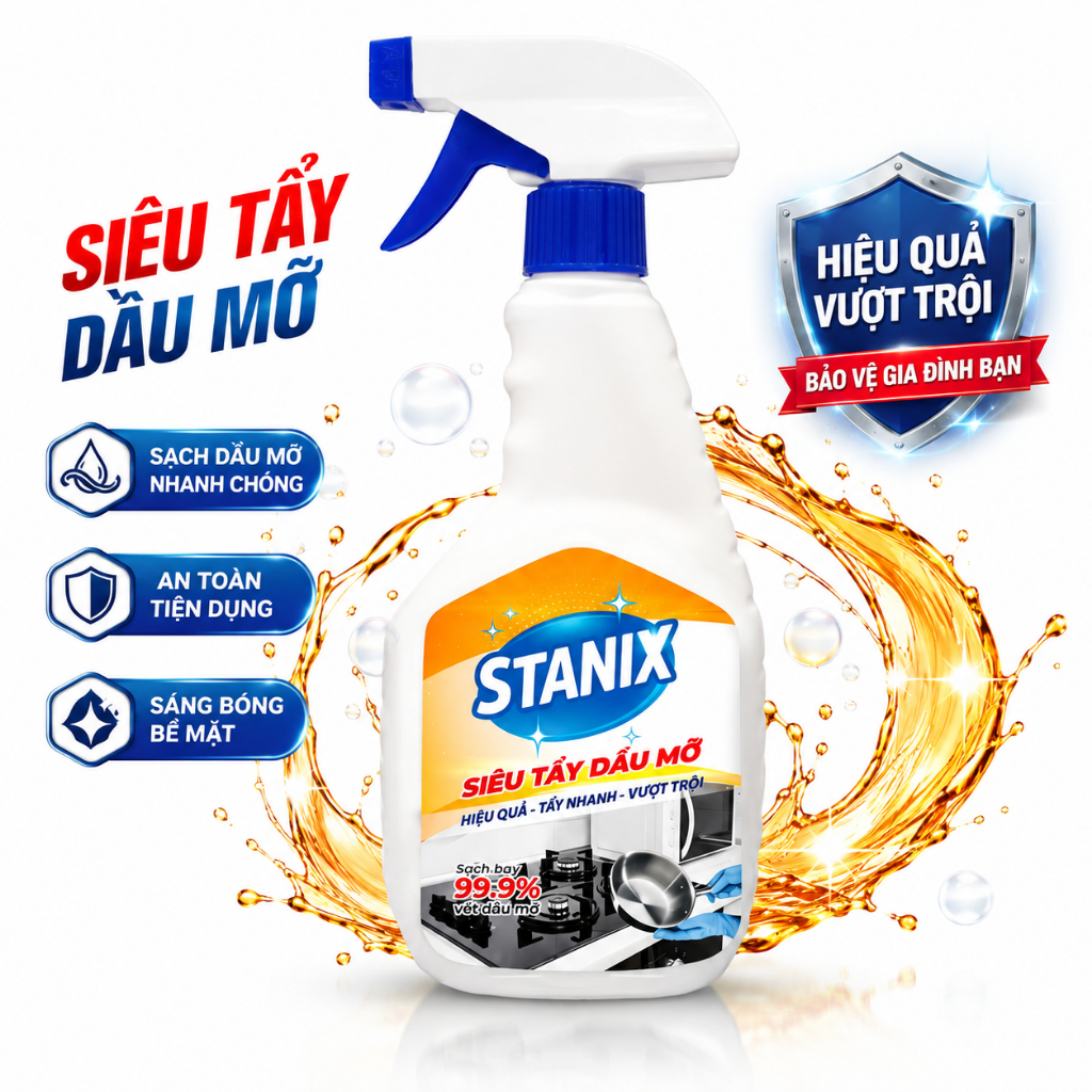 Siêu Tẩy Dầu Mỡ STANIX 500ML, Giúp Đánh Bay Dầu Mỡ Hiệu Quả Trên Máy Hút Mùi/Bếp Ăn/Nồi Chiên