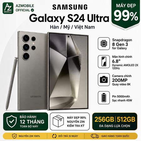 Điện thoại S24 Ultra 5G cũ đẹp 99% | Snap 8gen3 mạnh mẽ | Máy Mỹ/Hàn/Việt | BH 12 tháng