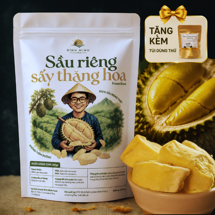 Sầu Riêng Sấy Thăng Hoa - Bình Minh Farm Đắk Lắk |Sầu Riêng Sấy Khô, Không Thêm Đường