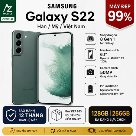 Samsung Galaxy S22 256GB Cũ Mỹ Hàn Việt Nam Máy Đẹp 95-99% Zin Nguyên Bản, Full Chức Năng, Bao Test
