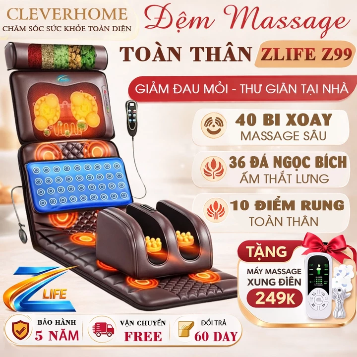 [CHUẨN ZLIFE - THÊU LOGO] Đệm Ghế Massage Toàn Thân Chính Hãng ZLIFE Z24 Z30 Z99 Z120 Z150 Pro