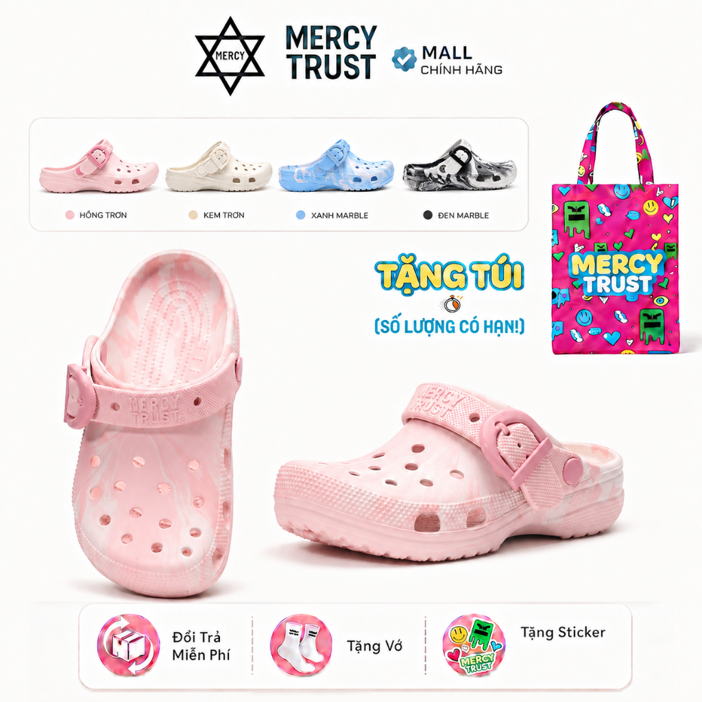 [TẶNG TÚI TOTE] Kèm Sticker, Vớ - MC15 - Dép Sục MERCY TRUST BASIC Quai Khóa Cá Tính Unisex, Dép EVA Êm Nhẹ