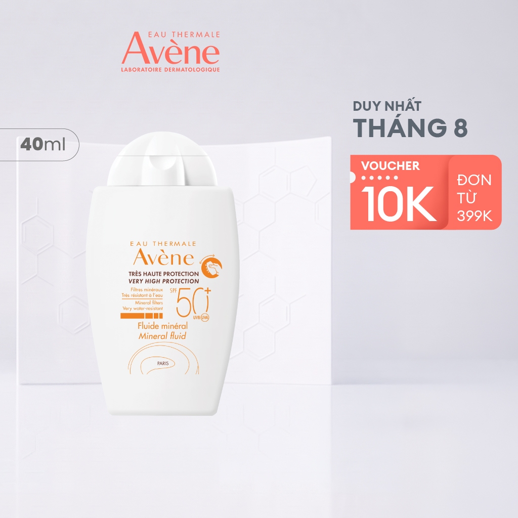 (Date 6.2027) Kem chống nắng vật lý Eau Thermale Avène UV Mineral Fluid SPF50+ bảo vệ khỏi tia UVA,UVB, dưỡng ẩm 40ml