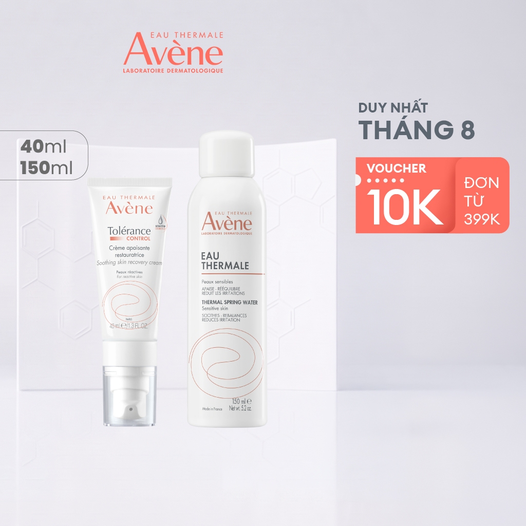 Combo làm dịu cho da kích ứng Xịt khoáng cấp ẩm 150ml và Kem dưỡng làm dịu da Avène Tolerance Control Soothing 40ml