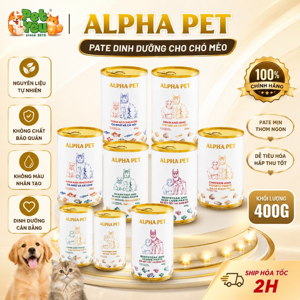 (COMBO 3 - 6 - 12 LON) PATE ALPHA PET 400GR mix vị – BỮA NGON DINH DƯỠNG CHO BOSS