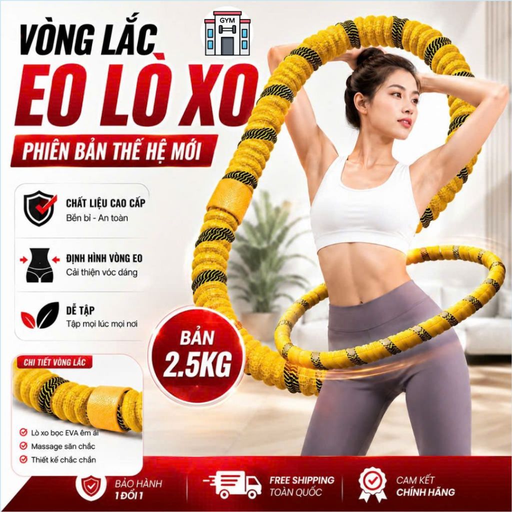 Vòng Lắc Eo Lò Xo Giảm Mỡ Bụng 2.5KG Thế Hệ Mới, Tập Thể Dục Eo Thon Dáng Đẹp Chất Liệu Vải Dệt Mềm Êm An Toàn Tại Nhà