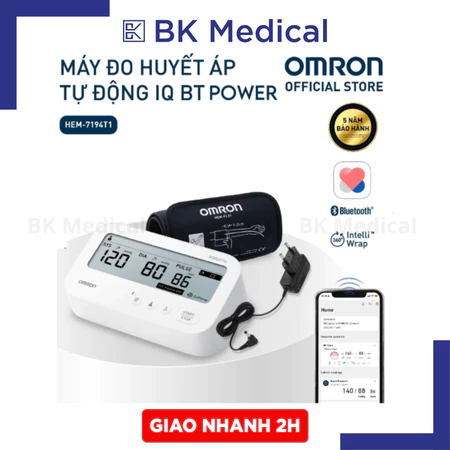 Máy đo huyết áp bắp tay Omron IQ BT Power Hem 7194T1 Flc Afib cảnh báo đột quỵ có Adapter