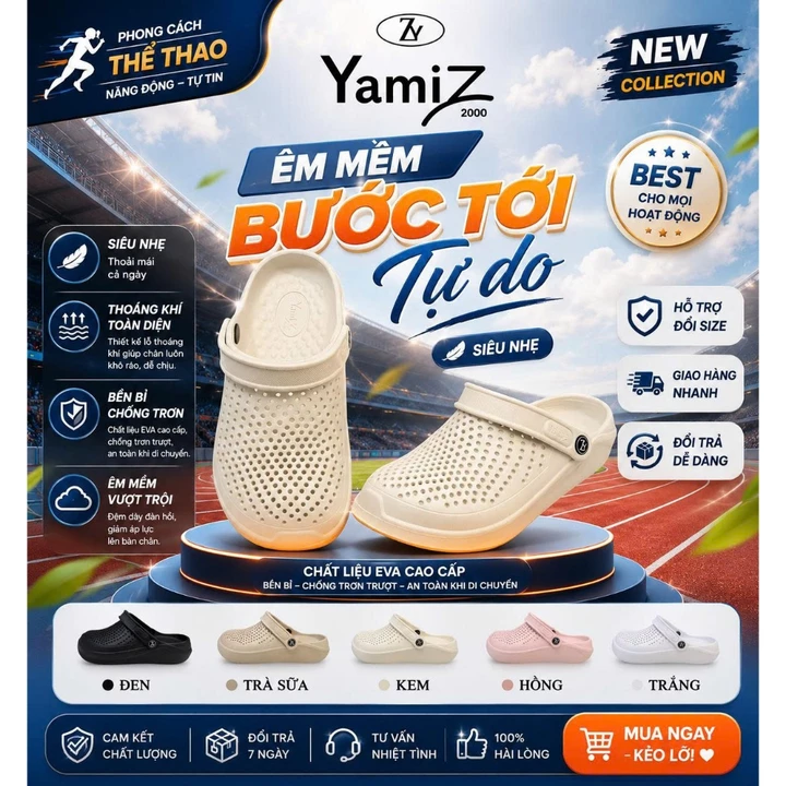 [YZ07-TẶNG VỚ] Dép sục Yamiz quai hậu phong cách thể thao NAM NỮ - dễ phối đồ chống trơn trượt