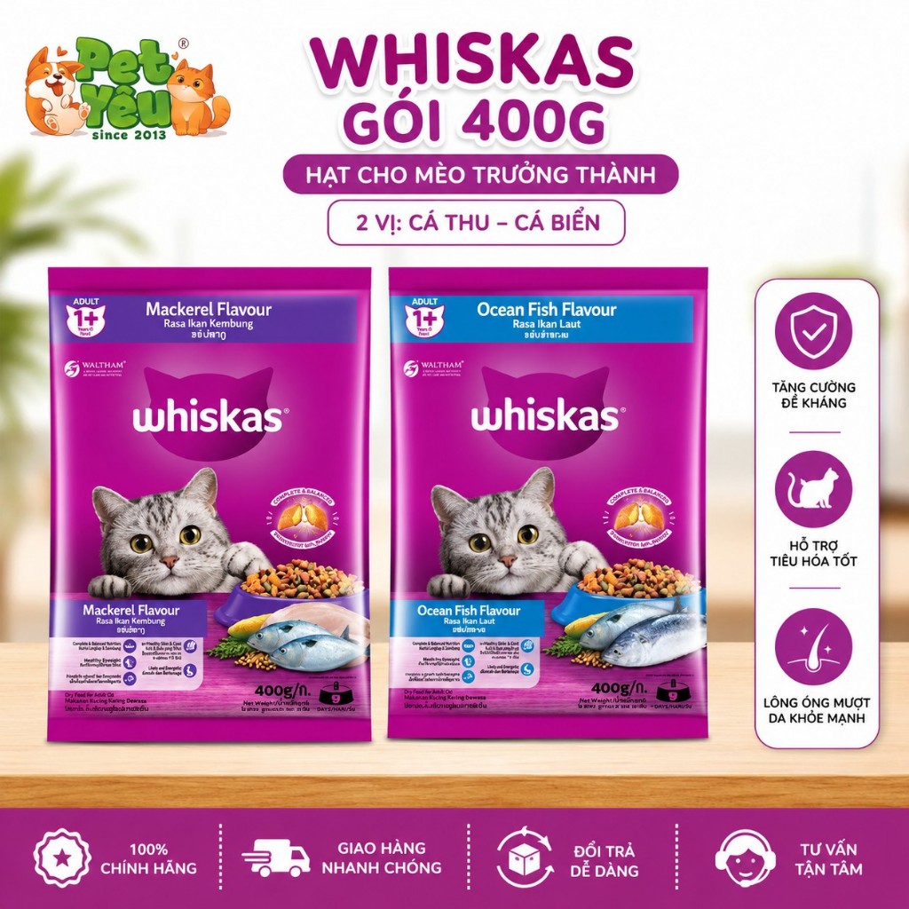 2 gói Whiskas gói 400g - món ngon dành cho Hoàng Thượng