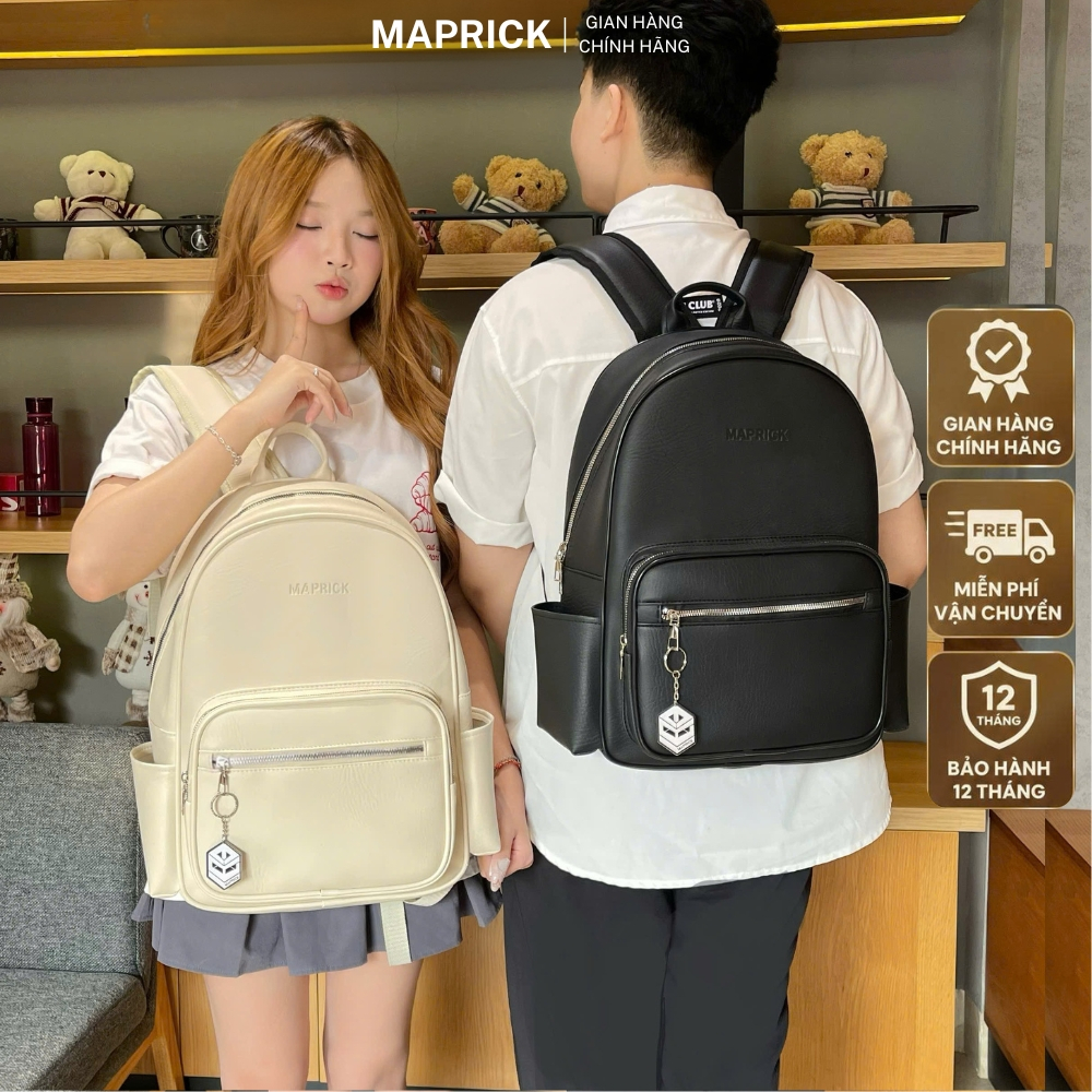 [Giá mở bán] Balo da Maprick đi học đi chơi cho nam nữ, 42x30x13cm Hàng có sẵn Backpack đeo vai balo BL50