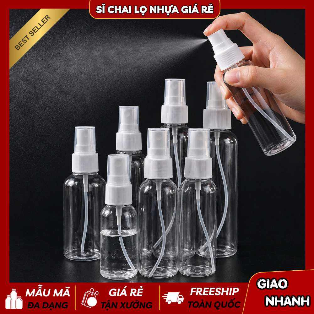 Chai Xịt Phun Sương Trong Suốt 10ML – 300ML | Đựng Nước Rửa Tay, Toner, Cồn