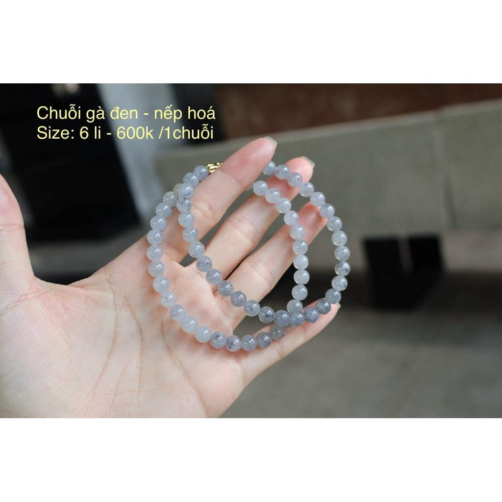 Chuỗi gà đen - cận nếp băng | hạt 6 li | ngọc phỉ thuý Myanmar type A ...