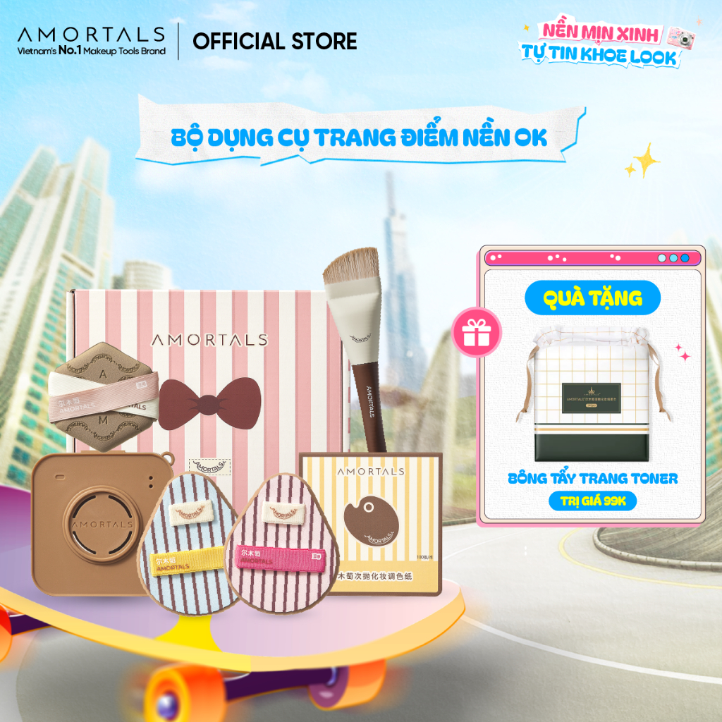 Bộ Bông Mút & Cọ Tán Nền Amortals OK 6 Món – Trọn Bộ Trang Điểm Dễ Dùng Cho Người Mới