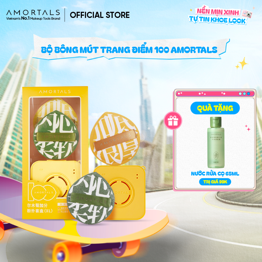 Bông Mút Trang Điểm AMORTALS 100 Size XL - Mềm Mại Đàn Hồi Cao Tặng Kèm Hộp Đựng