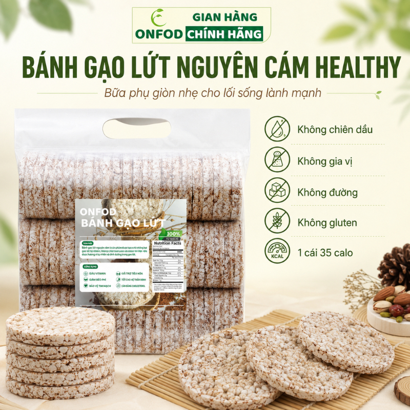 Bánh gạo lứt  ăn kiêng không đường ONFOD giảm cân healthy eat clean thực dưỡng cho người tập gym, yoga, mẹ bầu