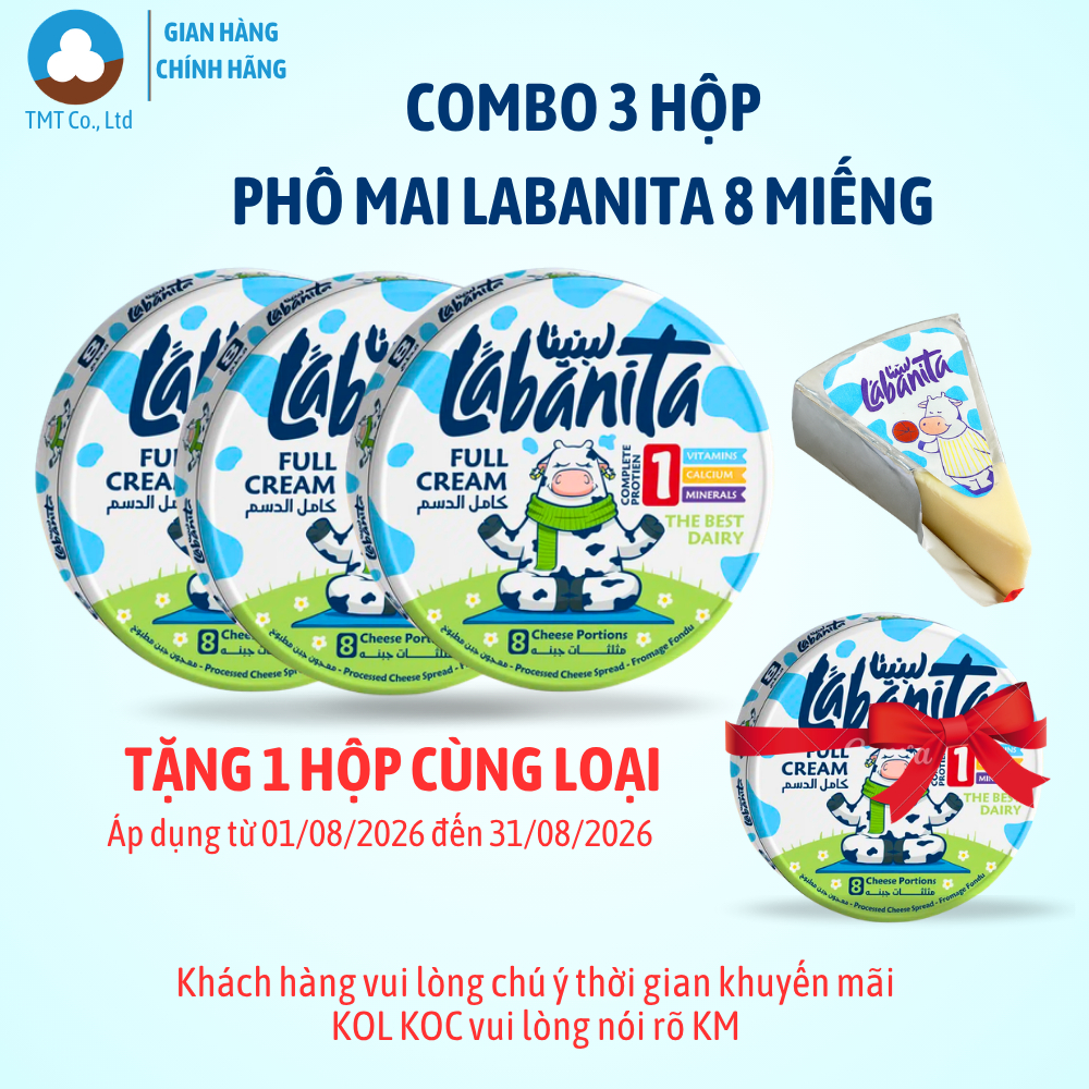 Combo 3 Hộp Phô mai Labanita 8 miếng 120g nhập khẩu Ai Cập, làm từ sữa, không dầu cọ