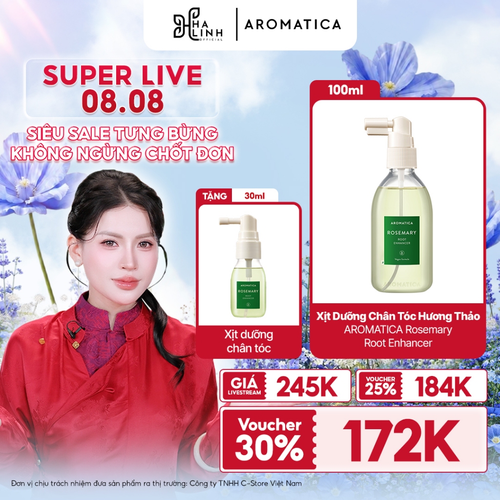 Xịt Dưỡng Chân Tóc Hương Thảo AROMATICA Rosemary Root Enhancer 100ml + Xịt dưỡng 30ml