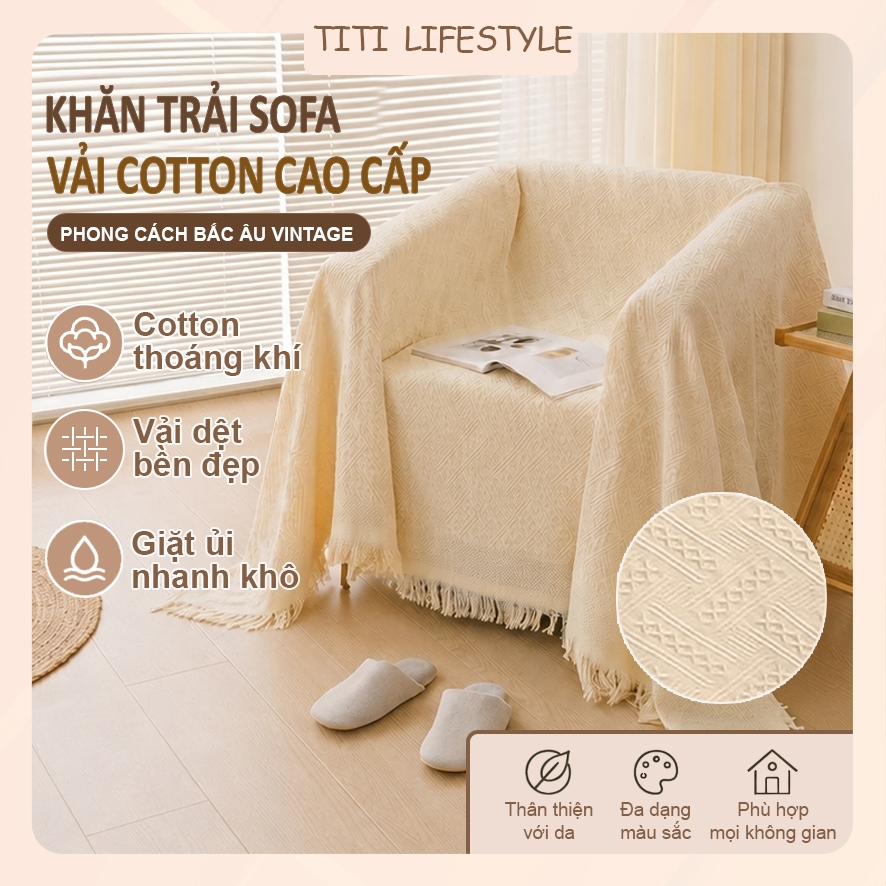 Khăn phủ sofa vintage, khăn trải sofa tua rua trang trí, mền đắp thư giản, decor phòng ngủ Bắc Âu