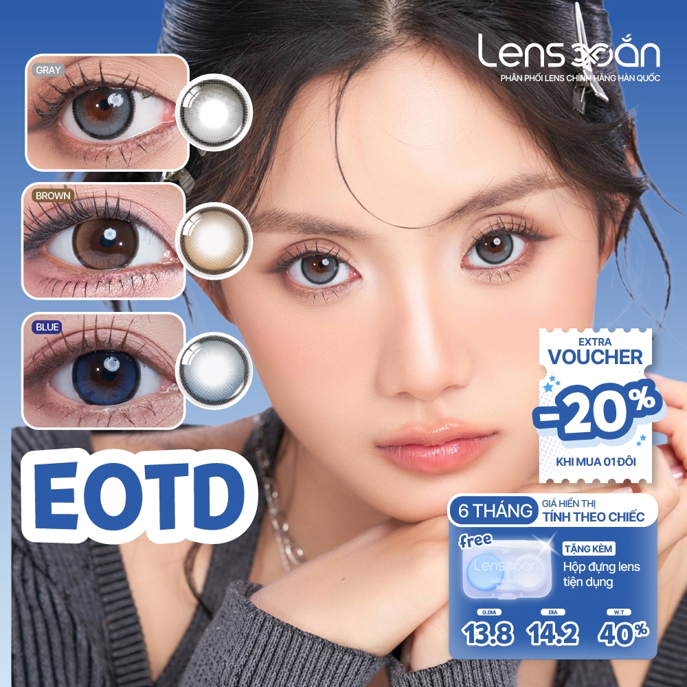 Kính áp tròng cận 6 tháng LENS XOẮN lens xám tự nhiên có viền tròn mắt hàn quốc chính hãng OLENS EOTD