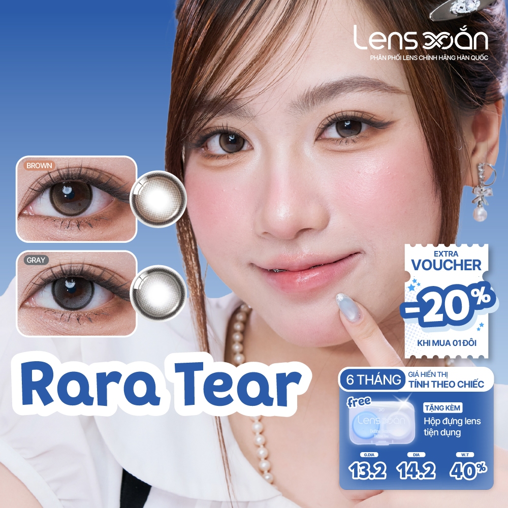 Kính áp tròng cận 6 tháng LENS XOẮN lens nâu tự nhiên có viền trong veo long lanh GDIA 13.2 OLENS RARA TEAR