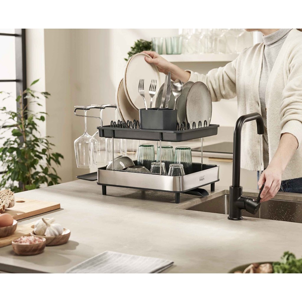 Kệ úp chén bát 2 tầng Joseph Joseph Excel Steel (Grey) 851647,Khay đựng bát đĩa tiện lợi có giá đỡ ly SNTKITCHEN 450215 | BigBuy360 - bigbuy360.vn