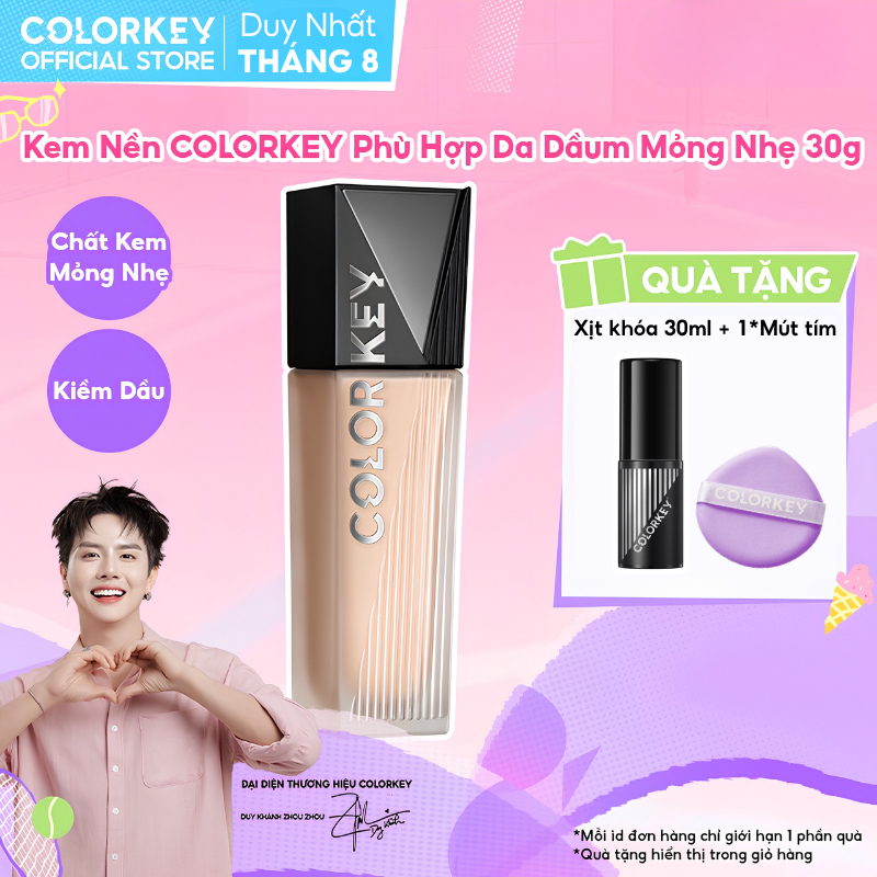 Kem Nền Colorkey Cho Da Dầu 30g - Mỏng Nhẹ Tự Nhiên, Kiềm Dầu, Không Mốc Nền, Lâu Trôi