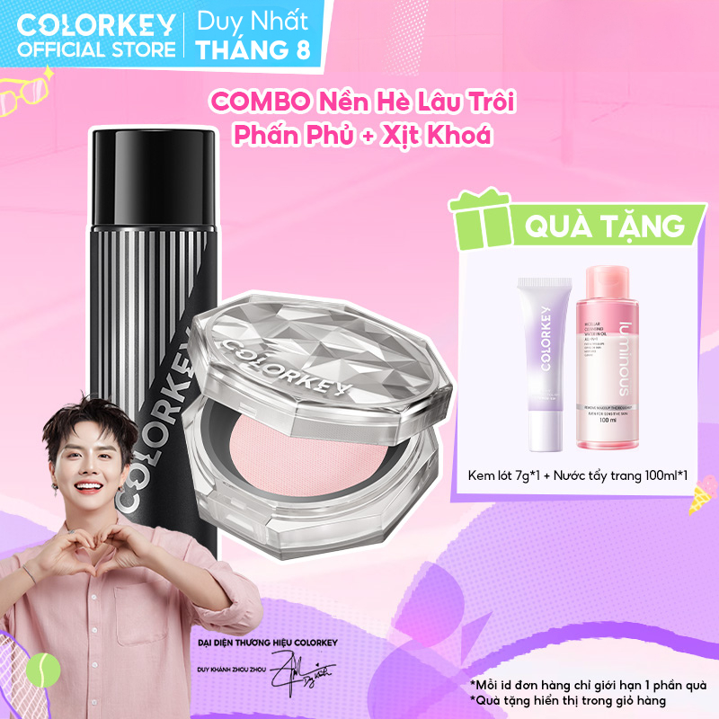 COMBO Xịt khóa COLORKEY vs Phấn Phủ Kiềm Dầu Lâu Trôi, Cho Lớp Nền Hoàn Hảo