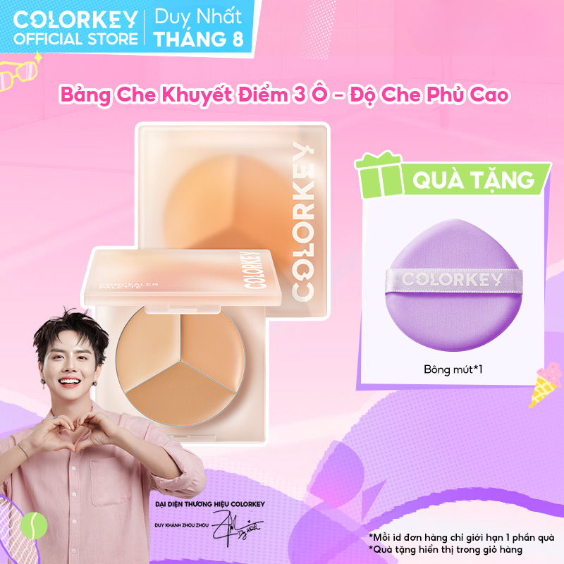 Bảng Che Khuyết Điểm Colorkey 3 Ô Che Phủ Cao Giúp Che Mụn, Quầng Thâm, Hiệu Chỉnh Màu Da 3.9g